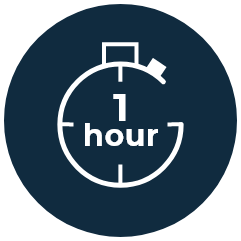 1 hour insurance circle icon in navy