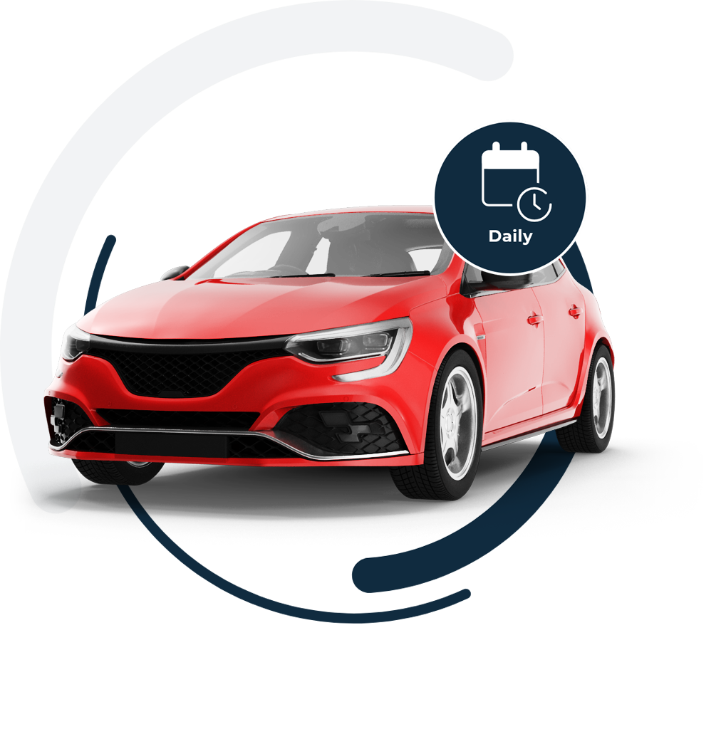 red car in front of one day insurance logo with a daily icon
